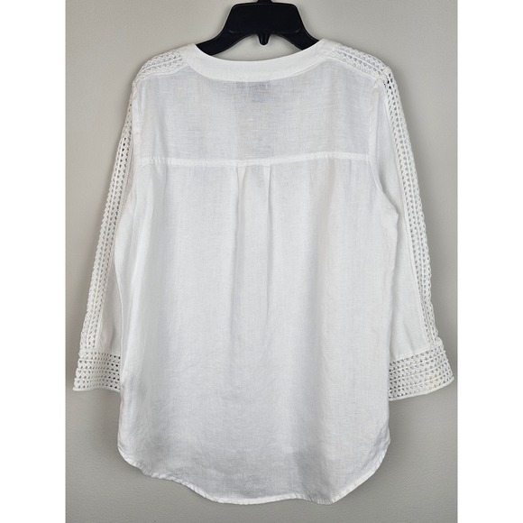 Rafaella Women's Tunic 100% Linen V neck 3/4 Crochet Sleeve Boho top Sz SP - Picture 2 of 7